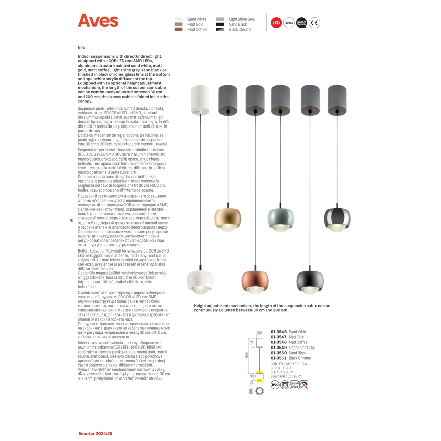 Redo 01-3551 - LED ljuskrona med textilsladd AVES LED/12W/230V diameter 9,6 cm CRI 90 antracit