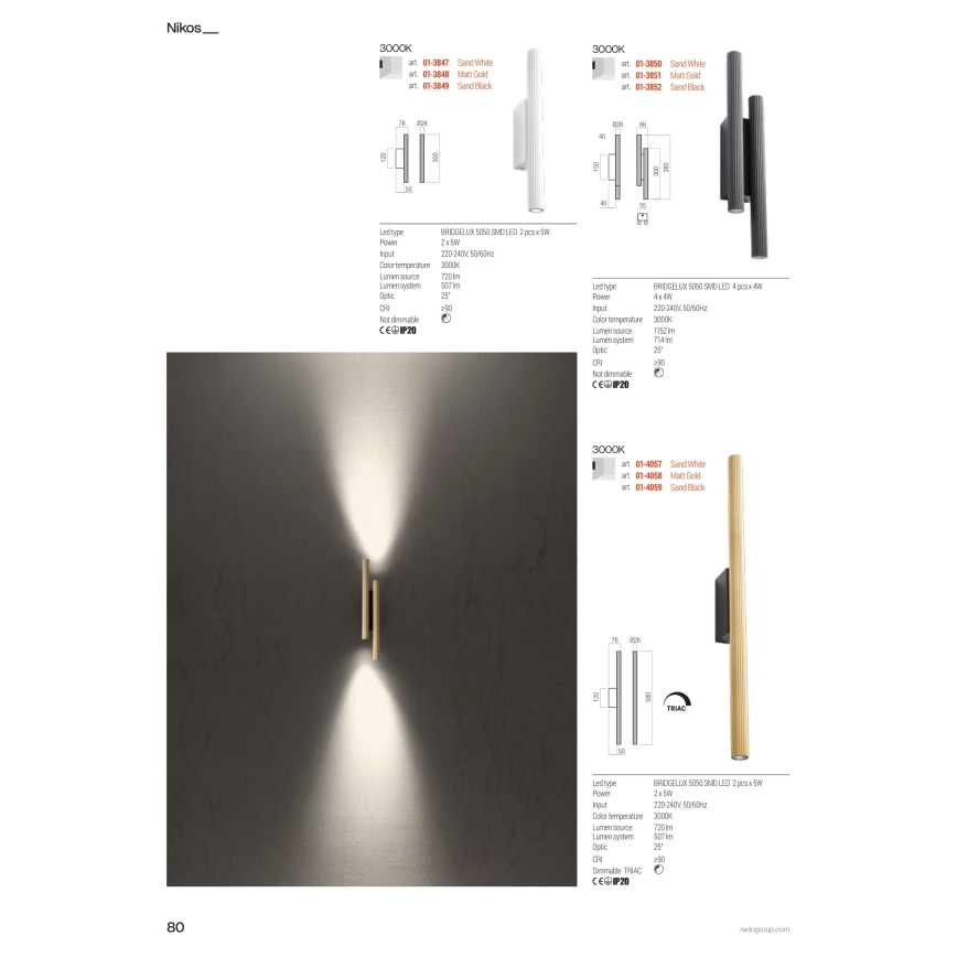 Redo 01-3852 - LED-vägglampa NIKOS 4xLED/4W/230V CRI 90 svart