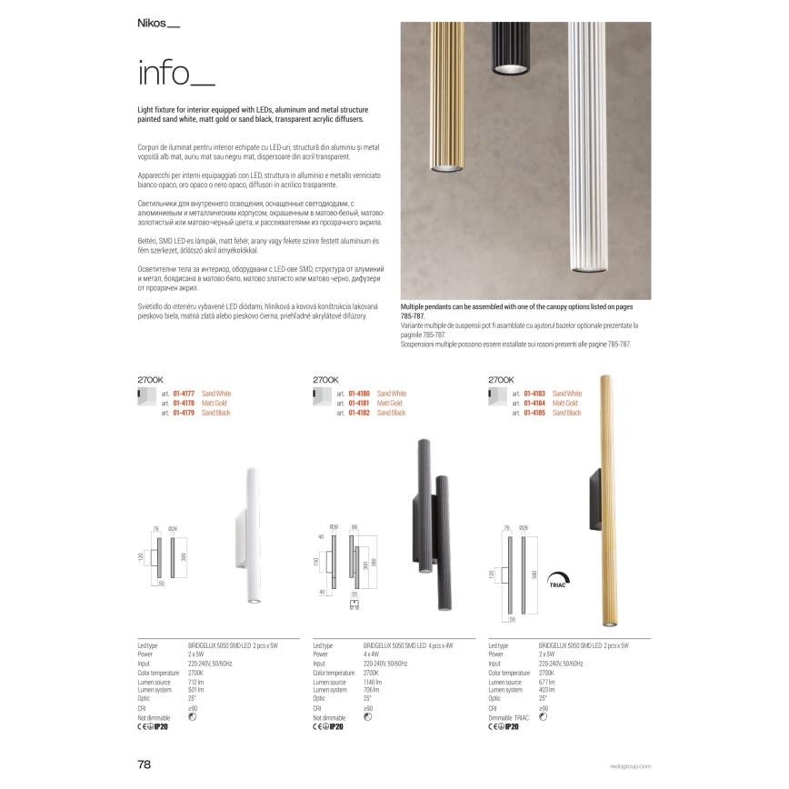 Redo 01-3859 - LED-pendel på vajer NIKOS LED/8W/230V 3000K CRI 90 Ø 6 cm vit