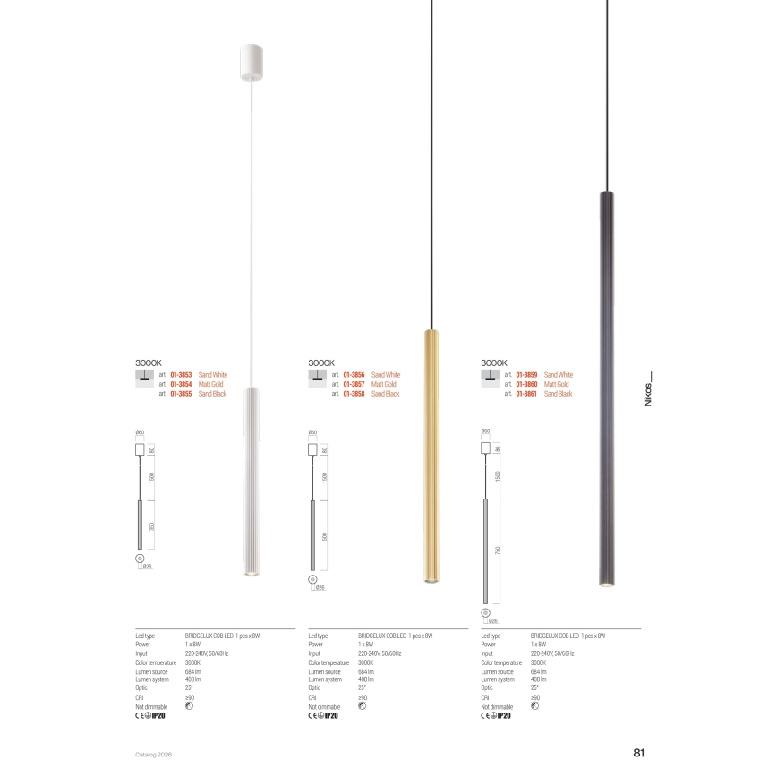 Redo 01-3859 - LED-pendel på vajer NIKOS LED/8W/230V 3000K CRI 90 Ø 6 cm vit