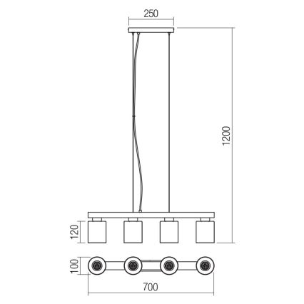 Redo 01-3986 - Ljuskrona med textilsladd ROTIS 4xE27/15W/230V