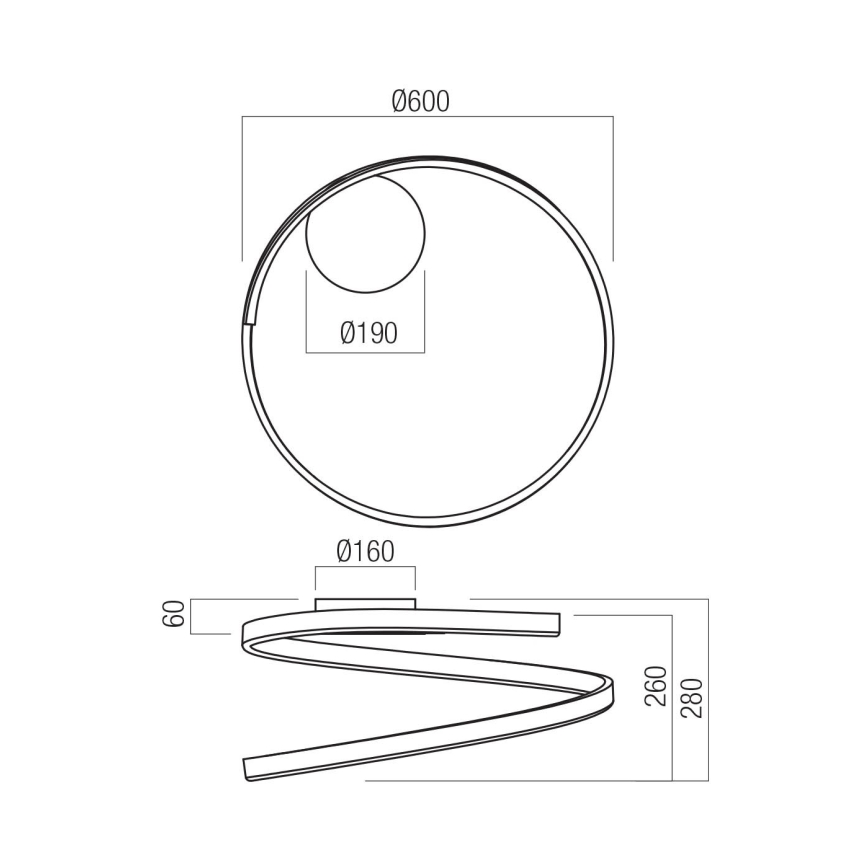 Redo 01-4011 - Dimmbar LED-taklampa SCROLL LED/38W/230V 3000K/4000K/6000K CRI 90 Ø 60 cm guldfinish