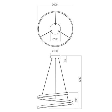 Redo 01-4014 - LED-dimmbar pendellampa på vajer SCROLL LED/38W/230V 3000K/4000K/6000K CRI 90 Ø 60 cm guld