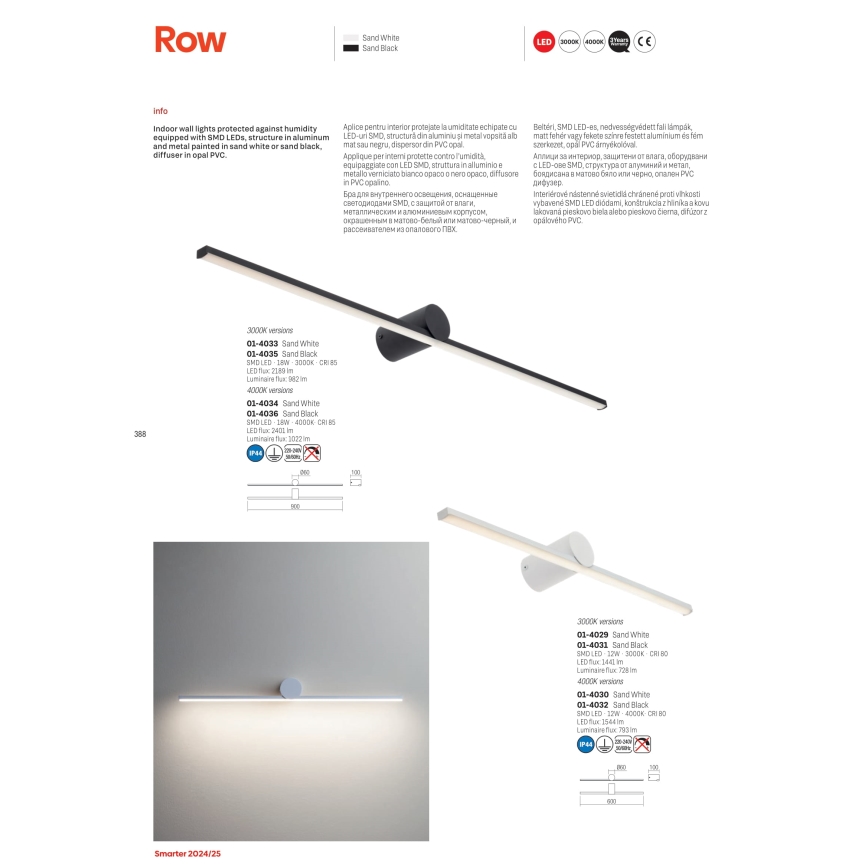 Redo 01-4034 - Badrumsspegel med LED-belysning ROW LED/18W/230V 90 cm IP44 vit