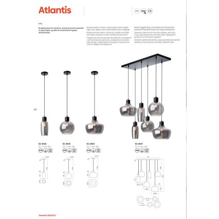 Redo 01-4046 - Ljuskrona med textilsladd ATLANTIS 1xE27/42W/230V diameter 26 cm svart