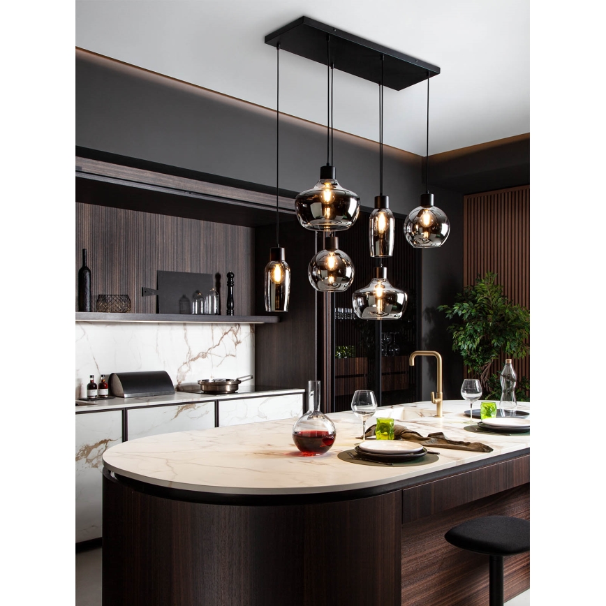 Redo 01-4047 - Ljuskrona med textilsladd ATLANTIS 6xE27/42W/230V svart