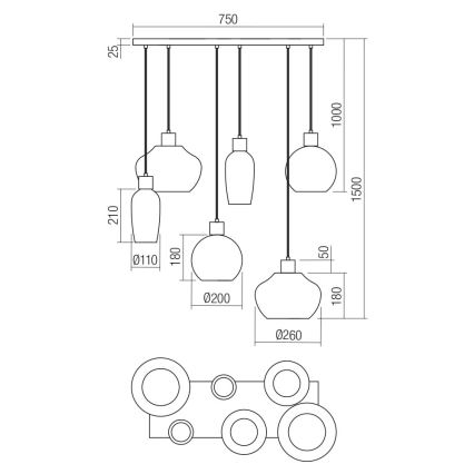 Redo 01-4047 - Ljuskrona med textilsladd ATLANTIS 6xE27/42W/230V svart