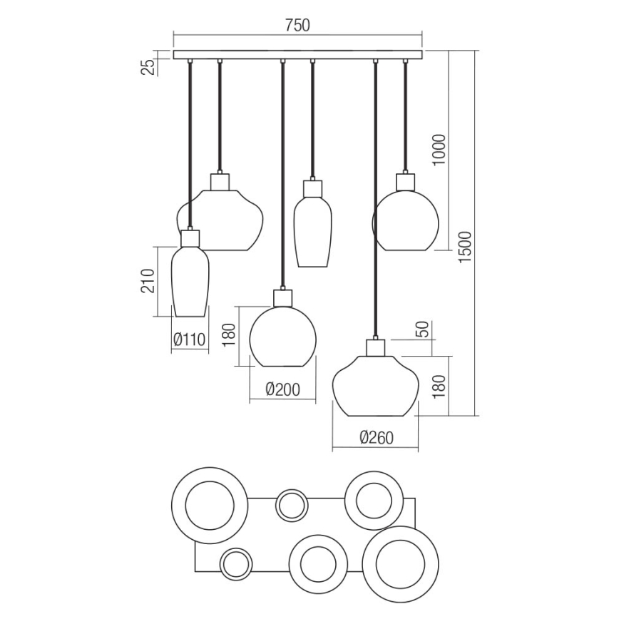 Redo 01-4047 - Ljuskrona med textilsladd ATLANTIS 6xE27/42W/230V svart