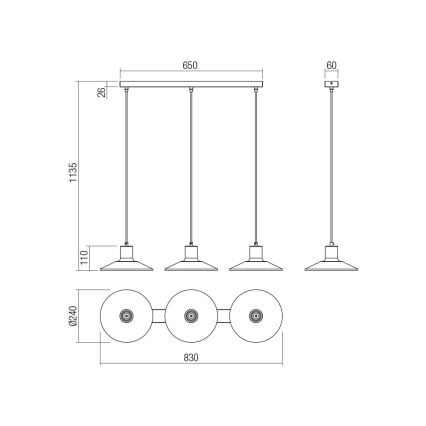 Redo 01-4056 - Ljuskrona med textilsladd FRESNO 3xE27/42W/230V