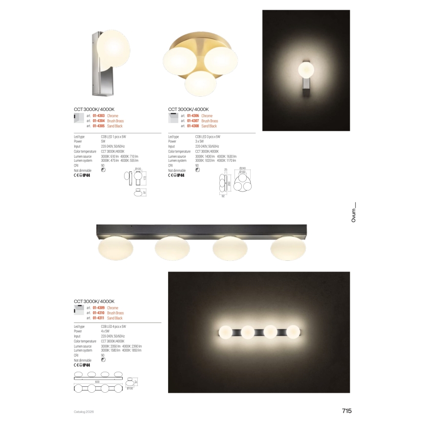 Redo 01-4309 - LED-badrumstaklampa OVUM 4xLED/5W/230V 3000/4000K CRI 90 IP44 vit/blank krom