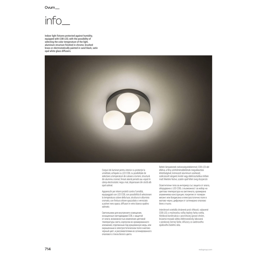 Redo 01-4310 - OVUM LED-badrumstaklampa 4xLED/5W/230V 3000/4000K CRI 90 IP44 vit/mässing