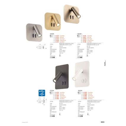 Redo 01-4473 - LED vägglampa QUDA LED/6W/230V + LED/3W CRI 90 brons