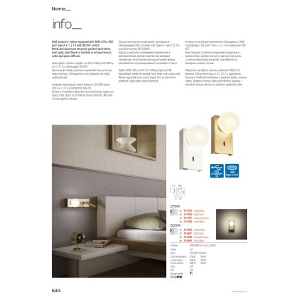 Redo 01-4660 - LED-väggarmatur NORMA LED/5W/230V + LED/3W CRI 90 USB vit