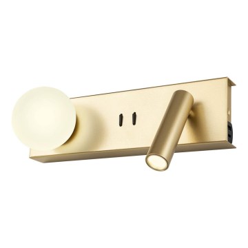 Redo 01-4661 - LED vägglampa NORMA LED/5W/230V + LED/3W CRI 90 USB vit/guld