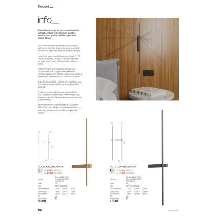 Redo 01-4675 - LED-vägglampa TANGENT LED/9W/230V 2700/2850/3000K 73 cm CRI 90 svart