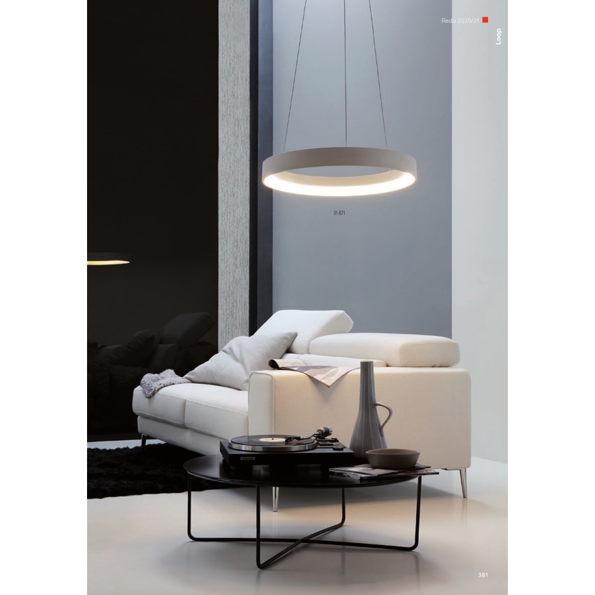 Redo 01-672 - LED ljuskrona med textilsladd LOOP LED/48W/230V diameter 60 cm vit