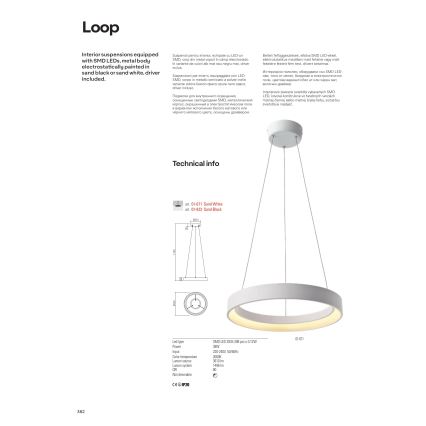 Redo 01-672 - LED ljuskrona med textilsladd LOOP LED/48W/230V diameter 60 cm vit