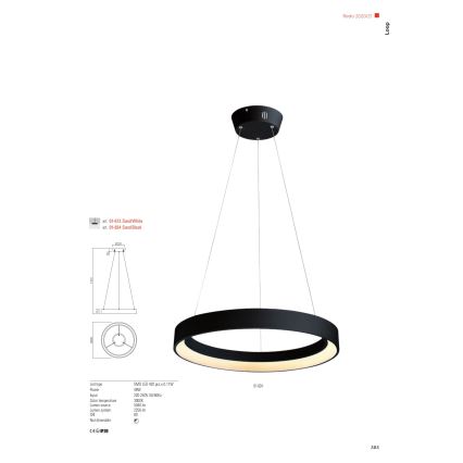 Redo 01-672 - LED ljuskrona med textilsladd LOOP LED/48W/230V diameter 60 cm vit