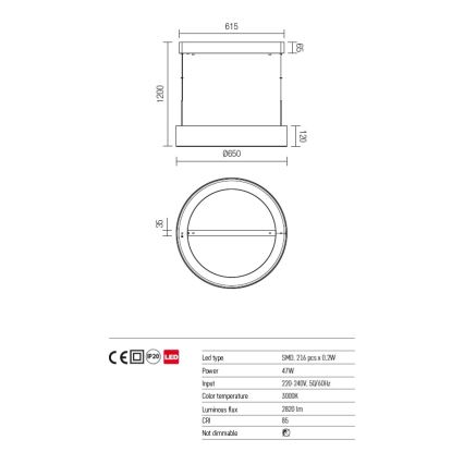 Redo 01-924 - LED ljuskrona med textilsladd BOND LED/47W/230V 3000K grå