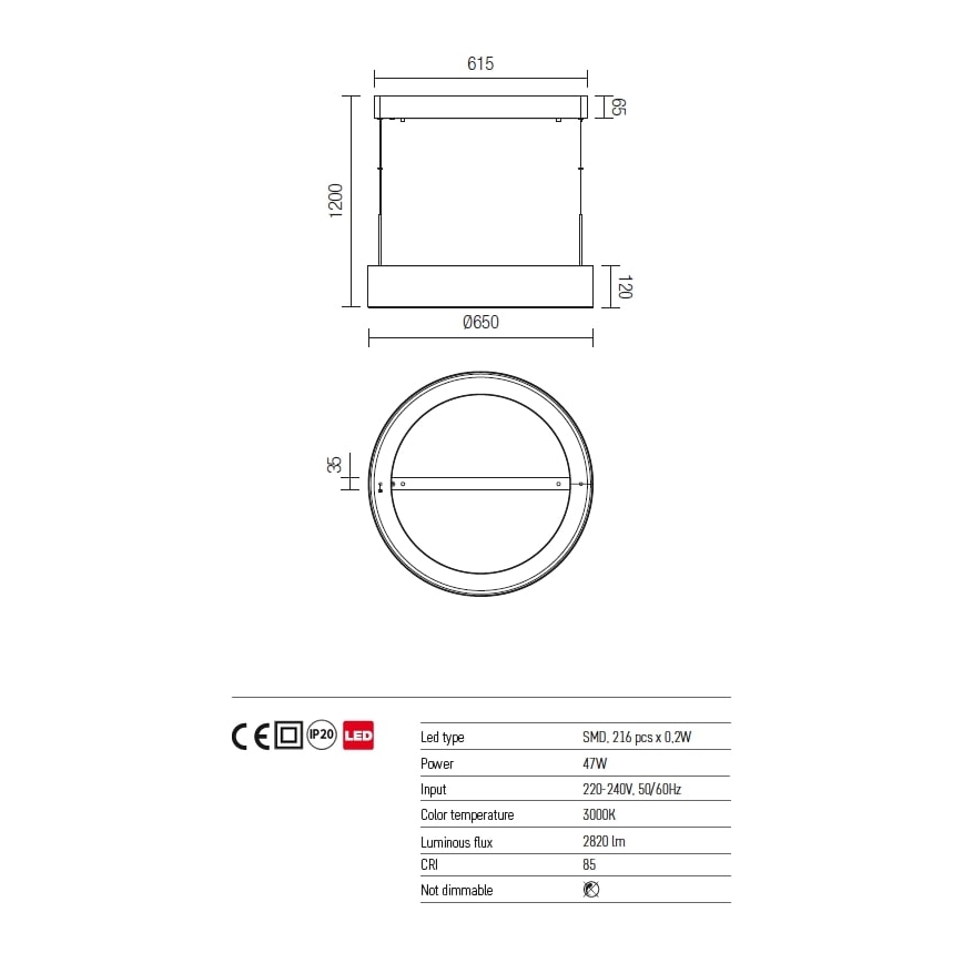 Redo 01-924 - LED ljuskrona med textilsladd BOND LED/47W/230V 3000K grå