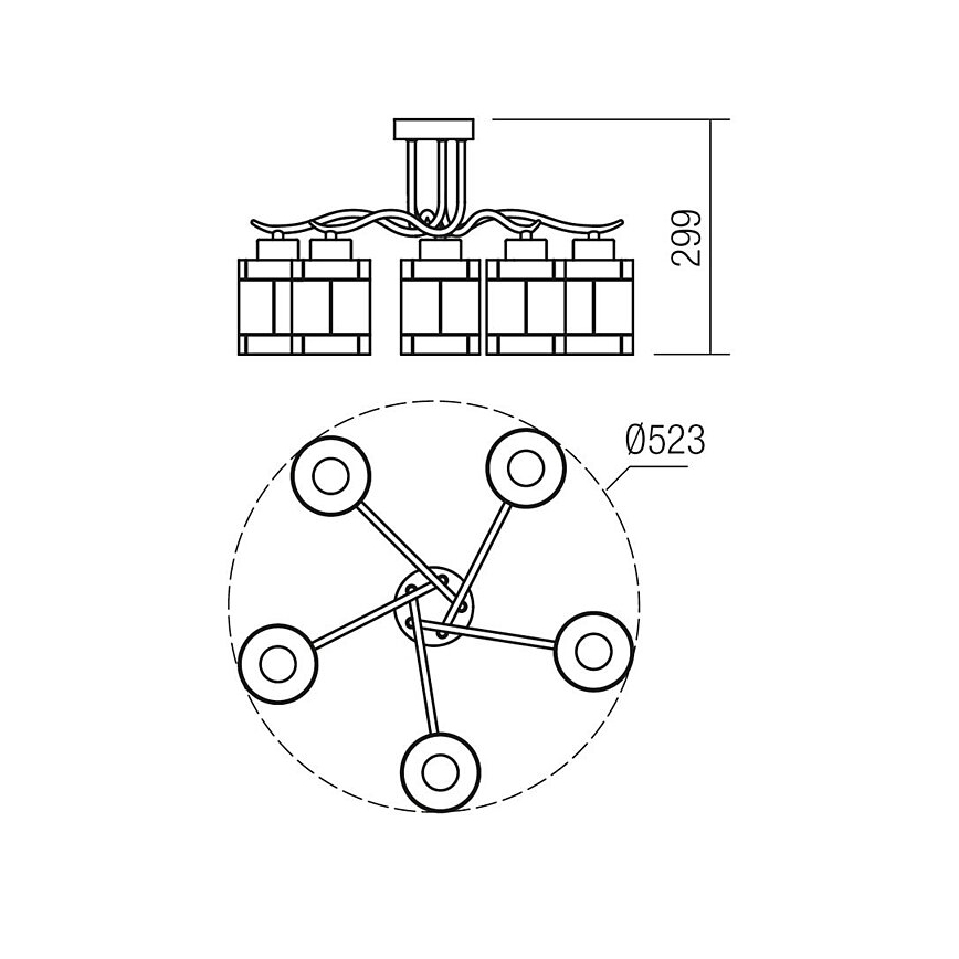 Redo 02-888 - Ytmonterad ljuskrona DEKOR 5xE27/42W/230V diameter 52,3 cm brons