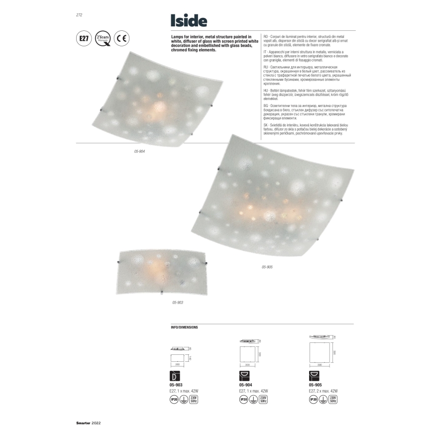 Redo 05-903 - Taklampa ISIDE 1xE27/42W/230V klar