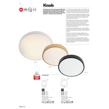 Redo 05-929 - LED Taklampa KNOB LED/24W/230V 3000K-6500K 30 cm guld