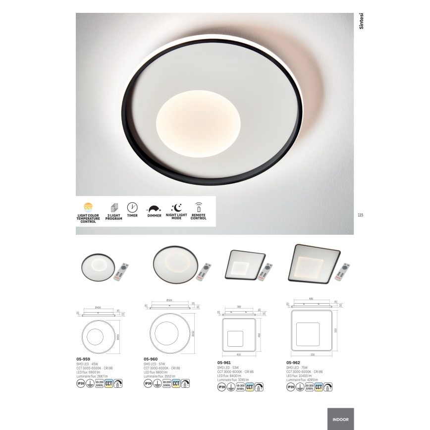 Redo 05-961 - LED Dimbar taklampa SINTESI LED/53W/230V 45x45 cm 3000-6000K + fjärrkontroll