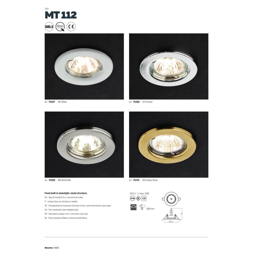 Redo 70308 - Infälld taklampa MT 1xGU5,3/50W/12V blank krom