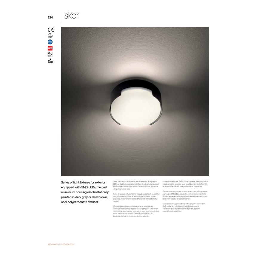 Redo 90006 - LED taklampa för utomhusbruk SKOR LED/16W/230V diameter 25 cm IP54 brun