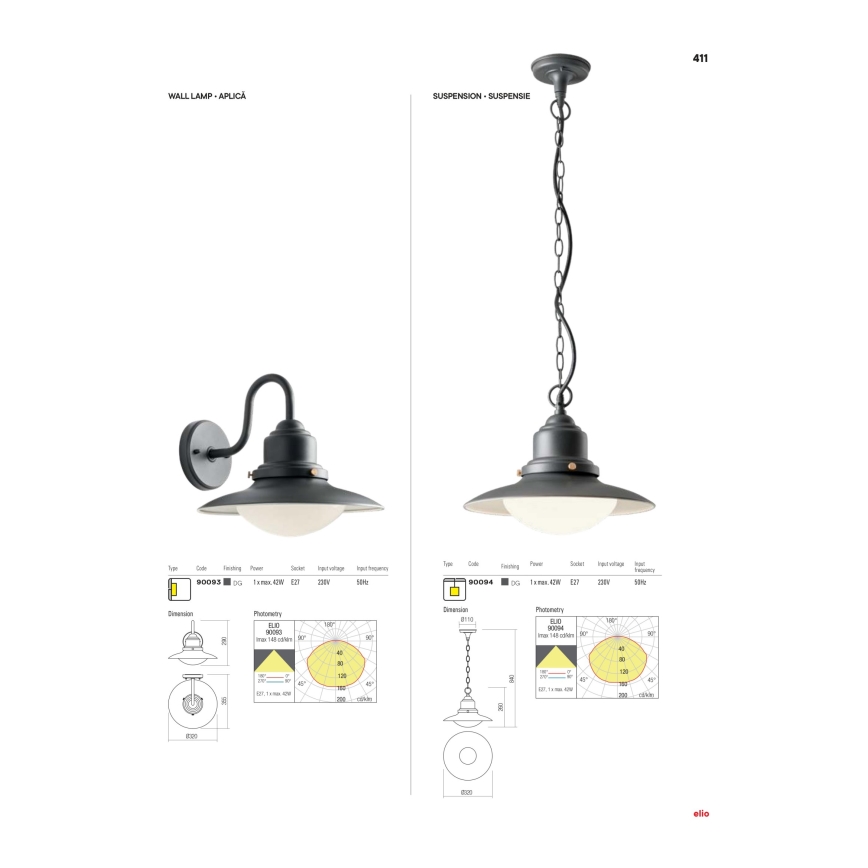 Redo 90093 - ELIO utomhusvägglampa 1xE27/42W/230V IP44