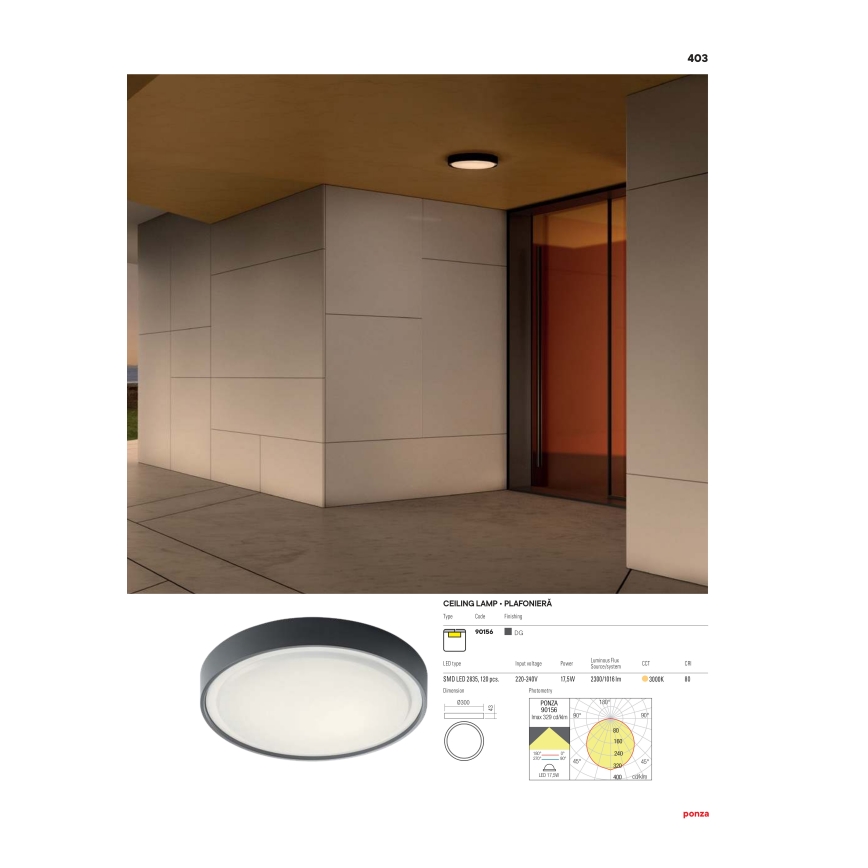 Redo 90156 - LED taklampa för utomhusbruk PONZA LED/18W/230V diameter 30 cm IP65
