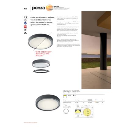 Redo 90156 - LED taklampa för utomhusbruk PONZA LED/18W/230V diameter 30 cm IP65
