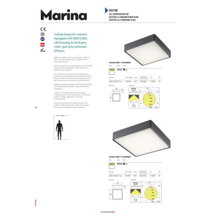 Redo 90157 - LED taklampa för utomhusbruk MARINA LED/12W/230V 22x22 cm IP65 antracit
