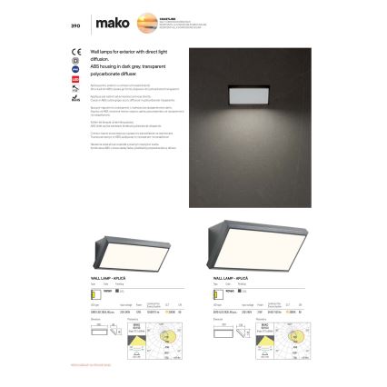 Redo 90159 - LED utomhusvägglampa MAKO LED/12W/230V IP65