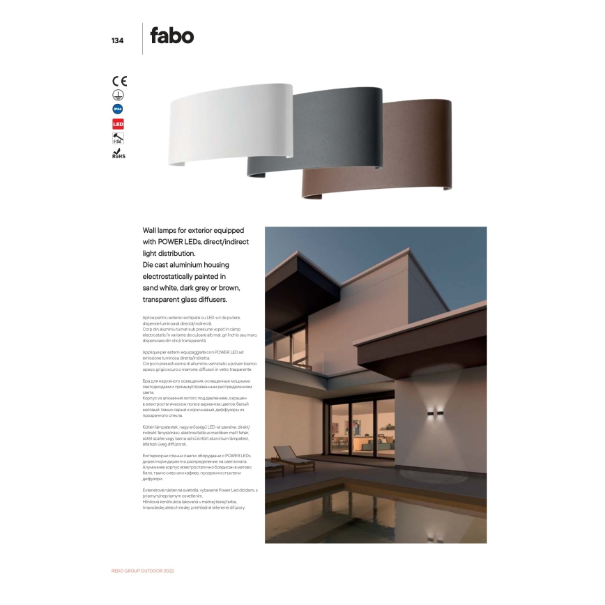 Redo 90226 - LED vägglampa för utomhusbruk FABO LED/6W/230V 3000K IP54 grå