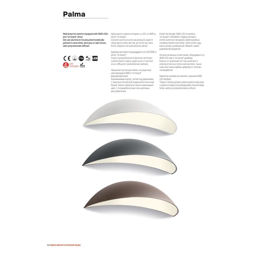Redo 90236 - LED utomhusvägglampa PALMA LED/18W/230V 3000K IP54 brun