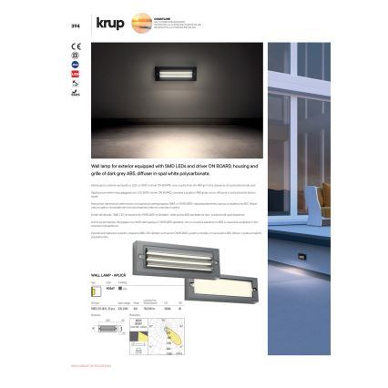 Redo 90330 - LED vägglampa för utomhusbruk KRUP LED/6W/230V IP65 antracit