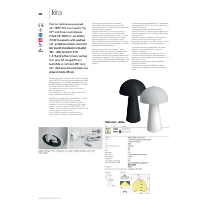 Redo 90439 - dimbar beröringsstyrd utomhuslampa KIRA LED/4,7W/230V 2200 mAh IP44 svart