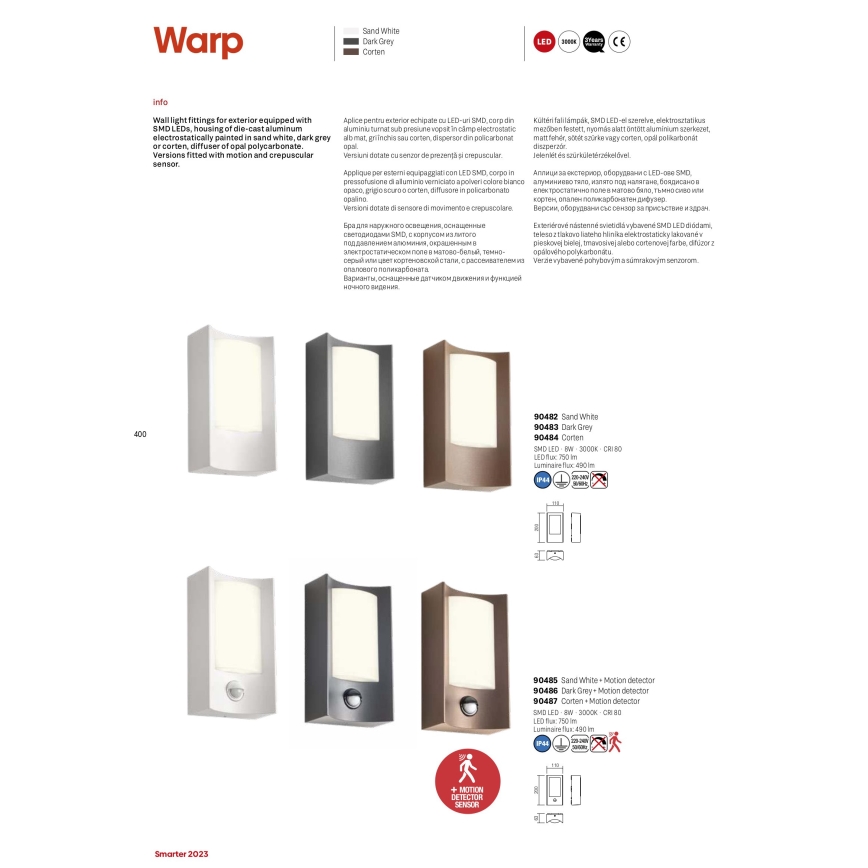 Redo 90483 - LED vägglampa för utomhusbruk WARP LED/8W/230V 3000K IP44 antracit