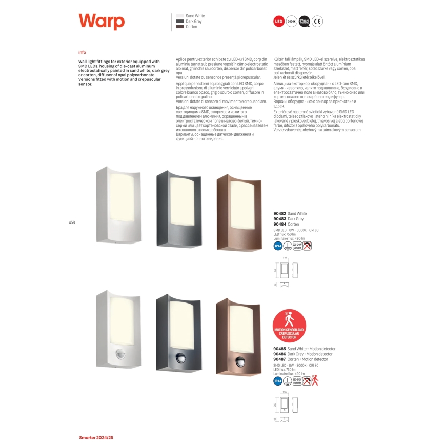 Redo 90484 - LED vägglampa för utomhusbruk WARP LED/8W/230V 3000K IP44 brun
