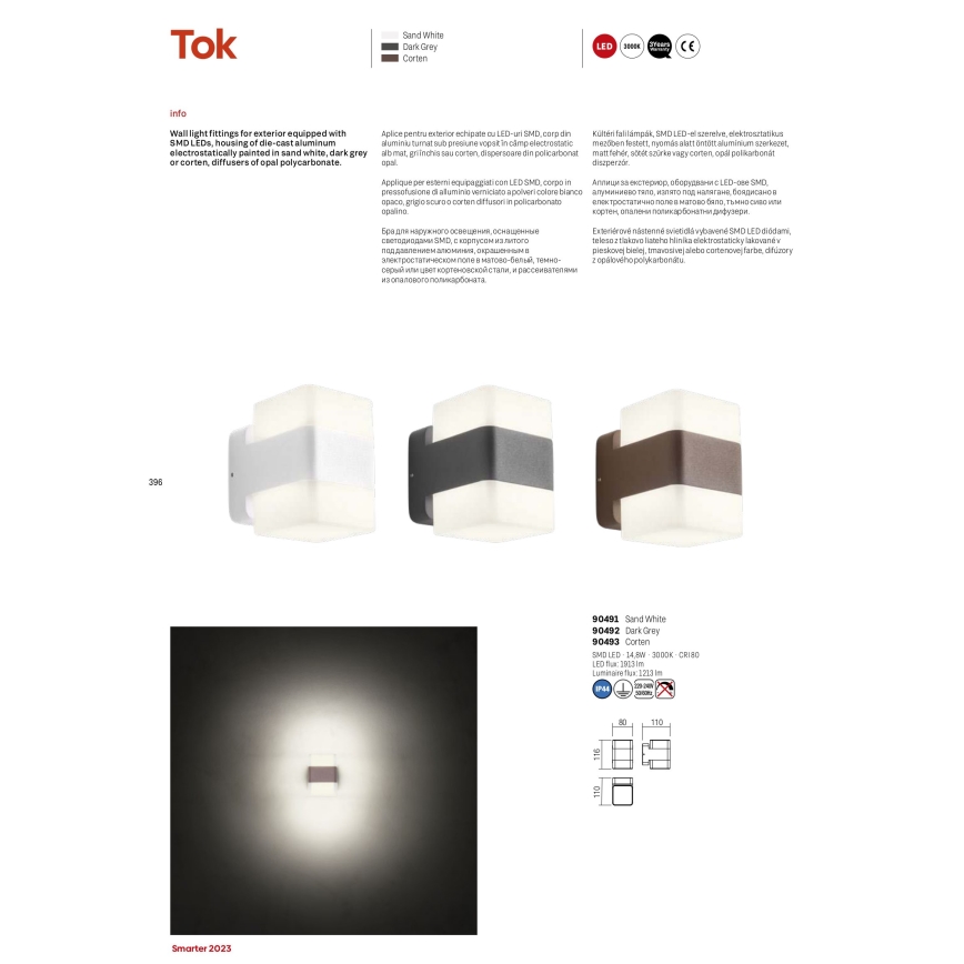 Redo 90492 - LED vägglampa för utomhusbruk TOK LED/14,8W/230V IP44 antracit