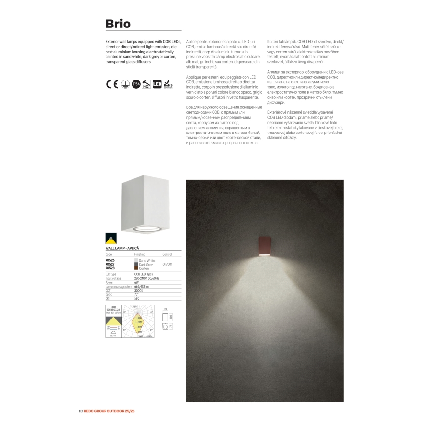 Redo 90527 - LED utomhusväggarmatur BRIO LED/6W/230V 3000K IP54 antracit