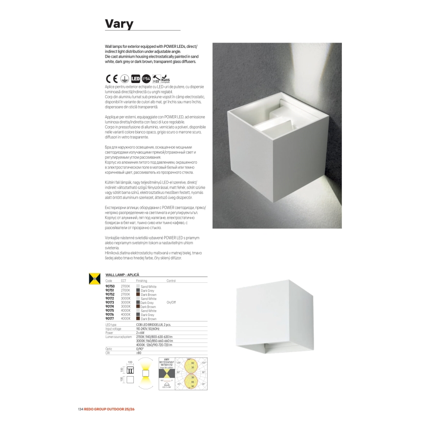 Redo 90554 - LED utomhusväggarmatur VARY 2xLED/10W/230V 3000K IP54 brun