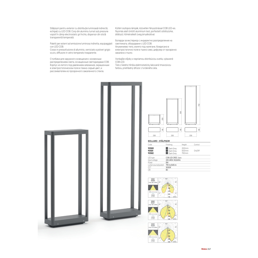 Redo 90582 - LED Utomhuslampa WAKE LED/8W/230V 3000K 75 cm IP65 antracit