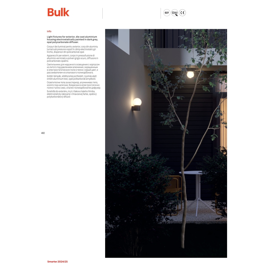 Redo 90642 - Utomhuslampa BULK 1xE27/28W/230V 50 cm IP44 antracit