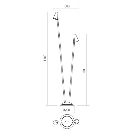 Redo 90712 - LED-utomhuslampa NIVALIS 2xLED/6,9W/230V 3000K 110 cm IP65 brun