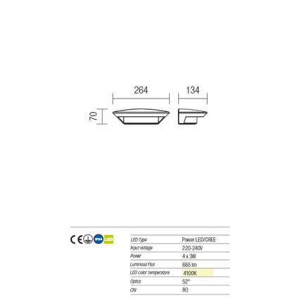 Redo 9407 - LED vägglampa för utomhusbruk PLATE 4xLED/3W/230V 4100K IP54 antracit