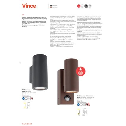 Redo 9453 - LED Utomhus vägglampa med sensor VINCE 2xLED/3W/230V IP54 antracit