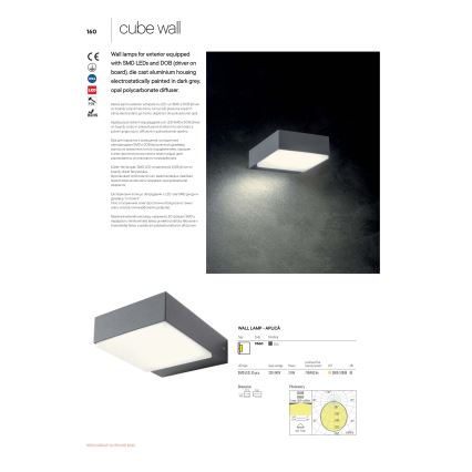 Redo 9560 - LED vägglampa för utomhusbruk CUBE LED/7W/230V 3000K IP54 antracit